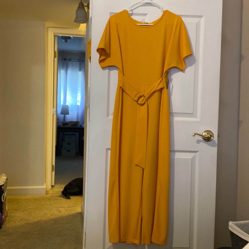 Sunflower yellow belted wide-leg jumpsuit